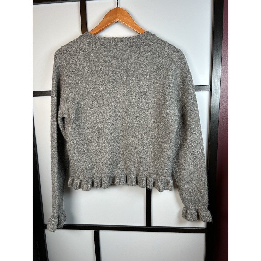 Zara Gray Button Up  Frill Cardigan Sweater Women's Medium Wool Blend - Picture 2 of 9